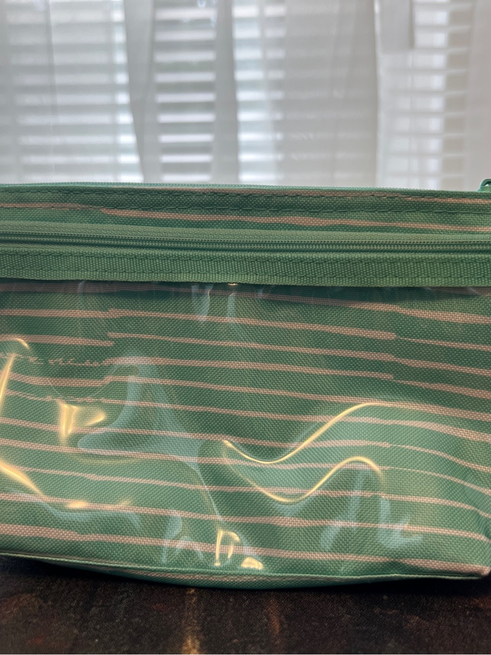 thirty-one Mint Green Striped Clear Front Makeup Pouch